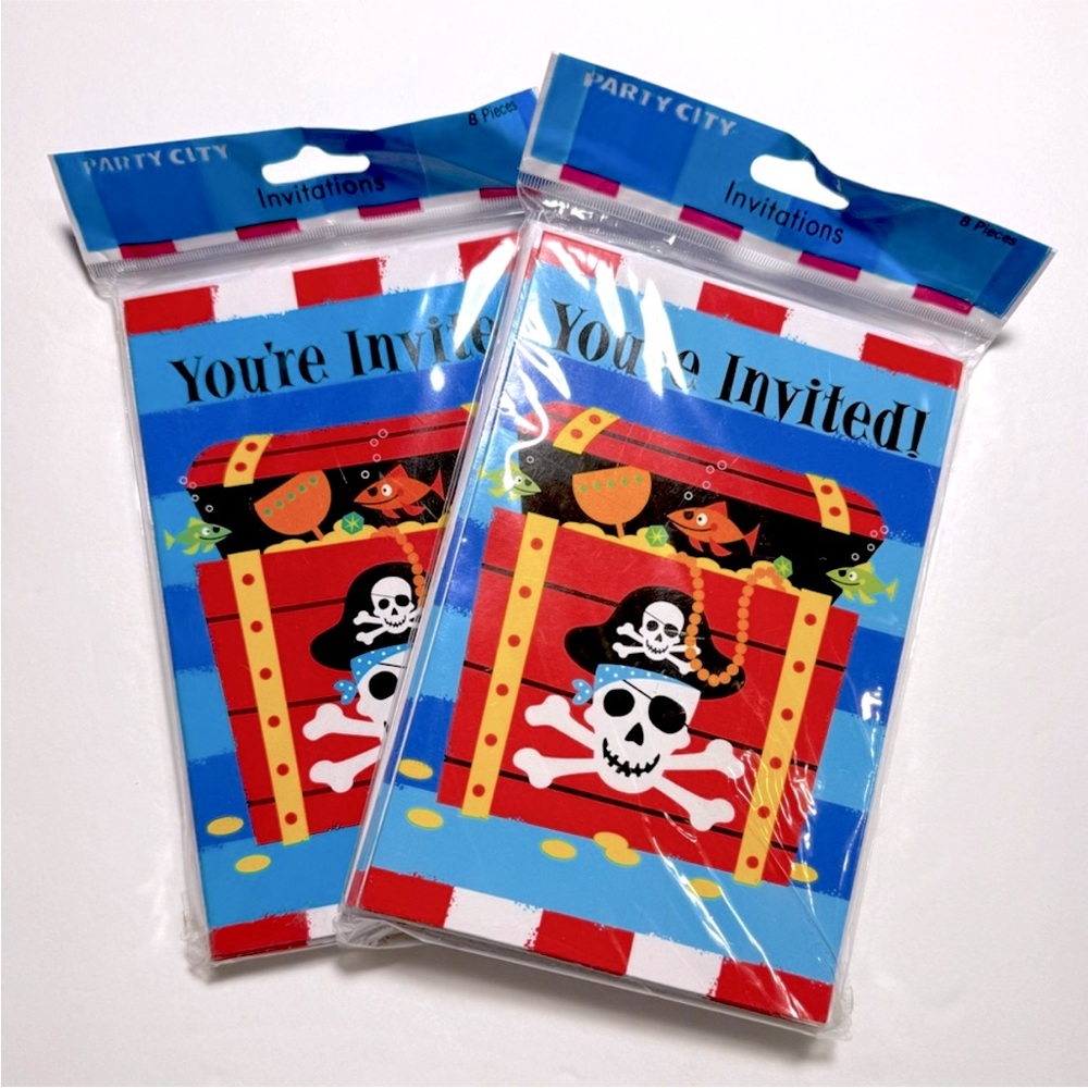 Party City 2 x Pirate’s Treasure Chest Kid’s Birthday Party Invitations Evelopes